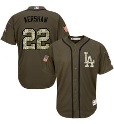 Men's Majestic Los Angeles Dodgers #22 Clayton Kershaw Replica Green Salute to Service MLB Jersey