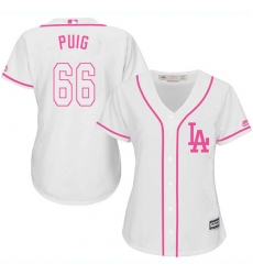 Women's Majestic Los Angeles Dodgers #66 Yasiel Puig Authentic White Fashion Cool Base MLB Jersey