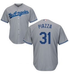 Men's Majestic Los Angeles Dodgers #31 Mike Piazza Replica Grey Road Cool Base MLB Jersey