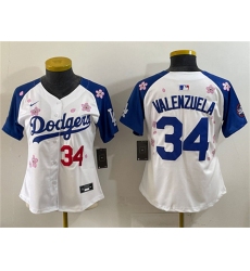Women's Los Angeles Dodgers #34 Fernando Valenzuela White Royal 2025 Tokyo Series Limited Stitched Baseball Jersey(Run Small)