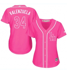 Women's Majestic Los Angeles Dodgers #34 Fernando Valenzuela Replica Pink Fashion Cool Base MLB Jersey