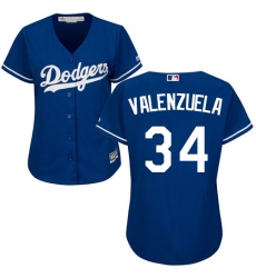 Women's Majestic Los Angeles Dodgers #34 Fernando Valenzuela Replica Royal Blue Fashion MLB Jersey