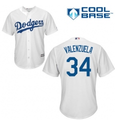Youth Majestic Los Angeles Dodgers #34 Fernando Valenzuela Replica White Home Cool Base MLB Jersey