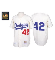 Men's Mitchell and Ness Los Angeles Dodgers #42 Jackie Robinson Replica White Throwback MLB Jersey