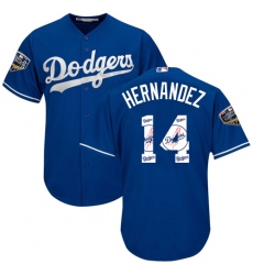 Men's Majestic Los Angeles Dodgers #14 Enrique Hernandez Authentic Royal Blue Team Logo Fashion Cool Base 2018 World Series MLB Jerse