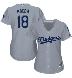 Women's Majestic Los Angeles Dodgers #18 Kenta Maeda Authentic Grey Road Cool Base MLB Jersey