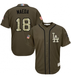Youth Majestic Los Angeles Dodgers #18 Kenta Maeda Replica Green Salute to Service MLB Jersey