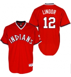 Men's Majestic Cleveland Indians #12 Francisco Lindor Replica Red 1974 Turn Back The Clock MLB Jersey