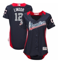 Women's Majestic Cleveland Indians #12 Francisco Lindor Game Navy Blue American League 2018 MLB All-Star MLB Jersey