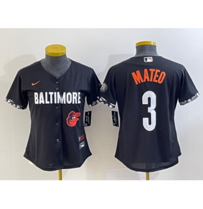 Youth Baltimore Orioles #3 Jorge Mateo Black 2023 City Connect Cool Base Stitched Jersey