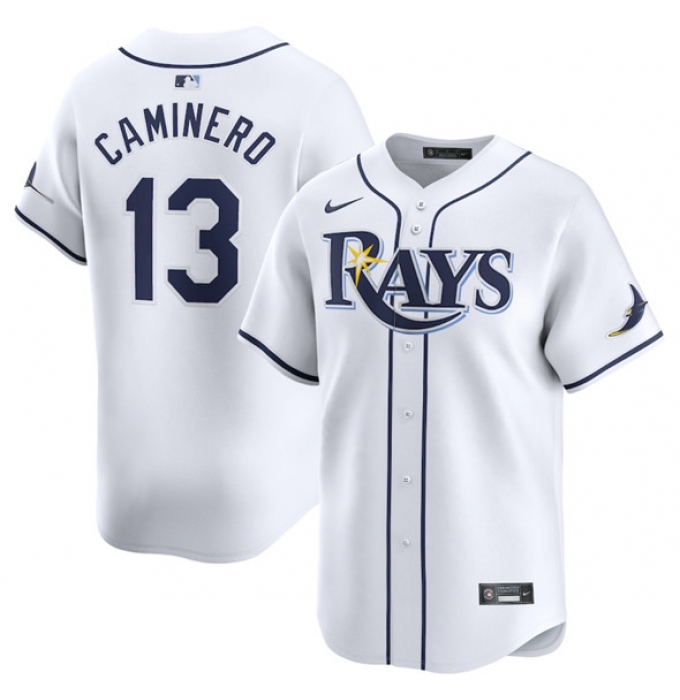 Men's Tampa Bay Rays #13 Junior Caminero White 2024 Home Limited Stitched Baseball Jersey
