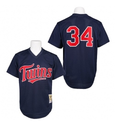 Men's Mitchell and Ness 1991 Minnesota Twins #34 Kirby Puckett Replica Navy Blue Throwback MLB Jersey