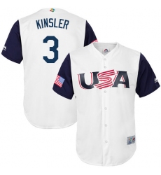 Youth USA Baseball Majestic #3 Ian Kinsler White 2017 World Baseball Classic Replica Team Jersey