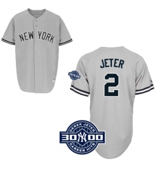 Men's Majestic New York Yankees #2 Derek Jeter Replica Grey W/3000 Hits Patch MLB Jersey