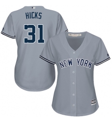Women's Majestic New York Yankees #31 Aaron Hicks Replica Grey Road MLB Jersey