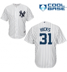 Youth Majestic New York Yankees #31 Aaron Hicks Replica White Home MLB Jersey