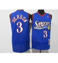 Men's Philadelphia 76ers #3 Allen Iverson Blue Throwback Basketbal Jersey