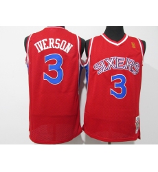 Men's Philadelphia 76ers #3 Allen Iverson Red Throwback 96-97 Basketbal Jersey