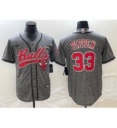 Men's Chicago Bulls #33 Scottie Pippen Grey Gridiron Cool Base Stitched Baseball Jersey