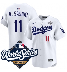 Men's Los Angeles Dodgers #11 Roki Sasaki White 2025 World Series Limited Stitched Baseball Jersey