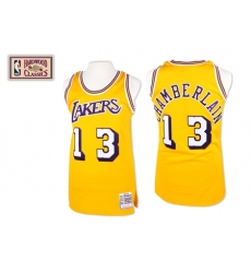 Men's Mitchell and Ness Los Angeles Lakers #13 Wilt Chamberlain Authentic Gold Throwback NBA Jersey