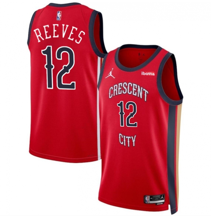 Men's New Orleans Pelicans #12 Antonio Reeves Red 2024 Draft Statement Edition Stitched Basketball Jersey
