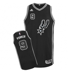 Men's Adidas San Antonio Spurs #9 Tony Parker Authentic Black New Road NBA Jersey