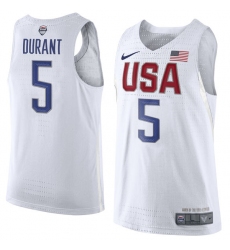 Men's Nike Team USA #5 Kevin Durant Swingman White 2016 Olympic Basketball Jersey