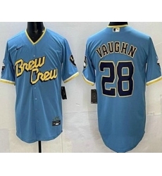 Men's Milwaukee Brewers #28 Andrew Vaughn Powder Blue 2022 City Connect Cool Base Jersey