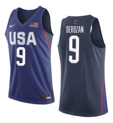 Men's Nike Team USA #9 DeMar DeRozan Authentic Navy Blue 2016 Olympics Basketball Jersey