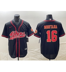 Men's San Francisco 49ers #16 Joe Montana Black Red With Cool Base Stitched Baseball Jersey