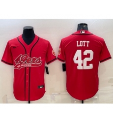Men's San Francisco 49ers #42 Ronnie Lott Red With Patch Cool Base Stitched Baseball Jersey
