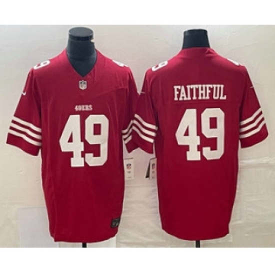 Men's Nike San Francisco 49ers #49 Faithful Red 2023 FUSE Vapor Limited Stitched Jersey Men's Nike San Francisco 49ers #49 Faithful Red 2023 FUSE Vapor Limited Stitched Jersey