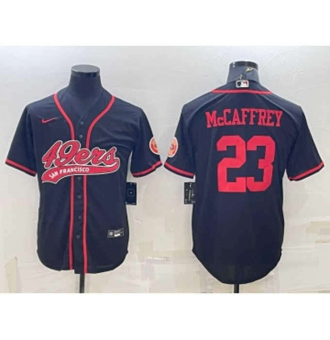 Men's San Francisco 49ers #23 Christian McCaffrey Black With Patch Cool Base Stitched Baseball Jersey