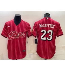 Men's San Francisco 49ers #23 Christian McCaffrey Red Pinstripe Color Rush With Patch Cool Base Stitched Baseball Jersey