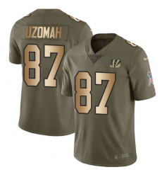 Youth Nike Cincinnati Bengals #87 C.J. Uzomah Limited Olive/Gold 2017 Salute to Service NFL Jersey