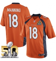 Men's Nike Denver Broncos #18 Peyton Manning Limited Orange Team Color Super Bowl 50 Bound NFL Jersey