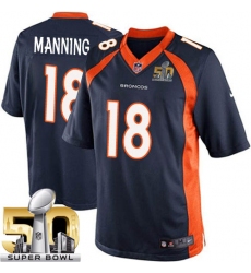 Youth Nike Denver Broncos #18 Peyton Manning Limited Navy Blue Alternate Super Bowl 50 Bound NFL Jersey