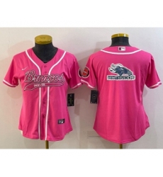 Women's Denver Broncos Pink Team Big Logo With Patch Cool Base Stitched Baseball Jersey