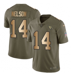 Men's Nike Arizona Cardinals #14 J.J. Nelson Limited Olive/Gold 2017 Salute to Service NFL Jersey
