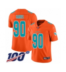 Youth Miami Dolphins #90 Charles Harris Limited Orange Inverted Legend 100th Season Football Jersey