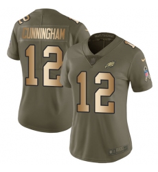 Women's Nike Philadelphia Eagles #12 Randall Cunningham Limited Olive/Gold 2017 Salute to Service NFL Jersey