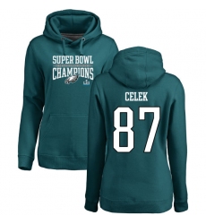 Women's Nike Philadelphia Eagles #87 Brent Celek Green Super Bowl LII Champions Pullover Hoodie
