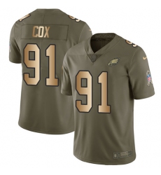 Youth Nike Philadelphia Eagles #91 Fletcher Cox Limited Olive/Gold 2017 Salute to Service NFL Jersey