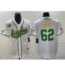 Men's Nike Philadelphia Eagles #62 Jason Kelce White Gold C Cool Base Baseball Stitched Jersey