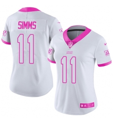 Women's Nike New York Giants #11 Phil Simms Limited White/Pink Rush Fashion NFL Jersey