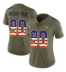 Women's Nike New York Giants #90 Jason Pierre-Paul Limited Olive/USA Flag 2017 Salute to Service NFL Jersey