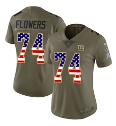 Women's Nike New York Giants #74 Ereck Flowers Limited Olive/USA Flag 2017 Salute to Service NFL Jersey