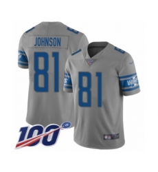 Youth Detroit Lions #81 Calvin Johnson Limited Gray Inverted Legend 100th Season Football Jersey