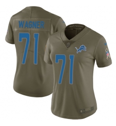 Women's Nike Detroit Lions #71 Ricky Wagner Limited Olive 2017 Salute to Service NFL Jersey
